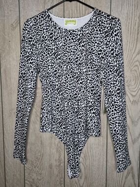 Black & White Leopard Print Long-Sleeve Bodysuit
